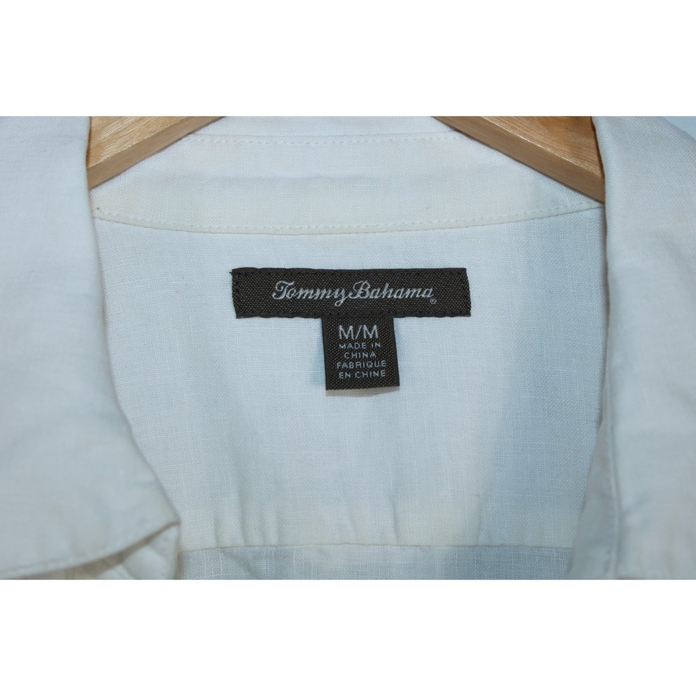 Tommy Bahama Women's Medium White Short Sleeve V-Neck Linen Shirt - Picture 5 of 8